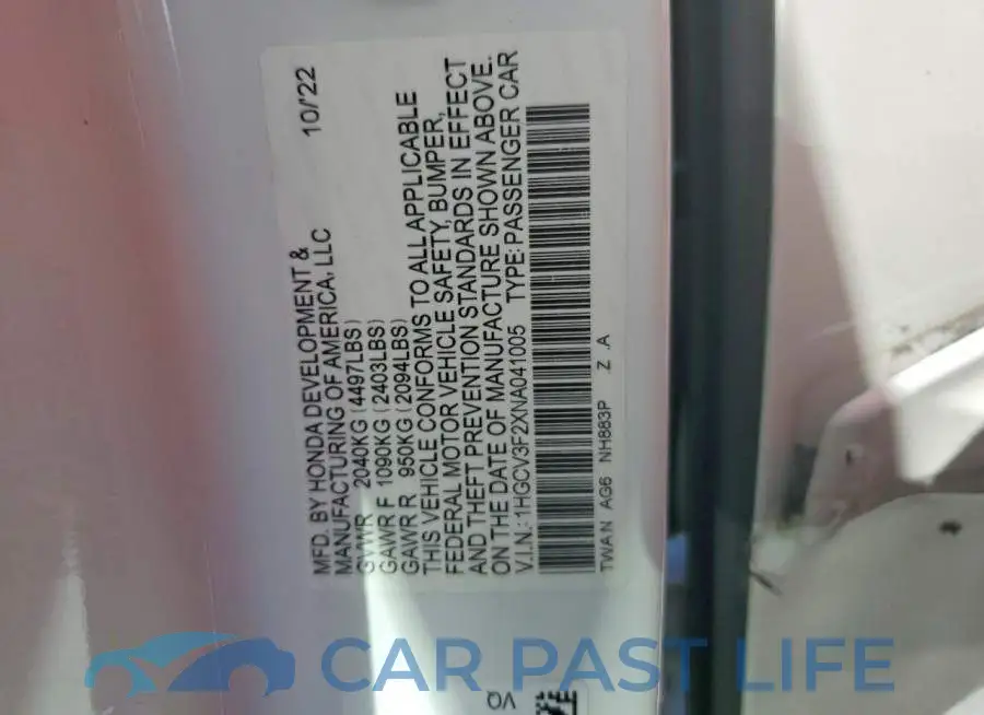 1HGCV3F2XNA041005# 12
