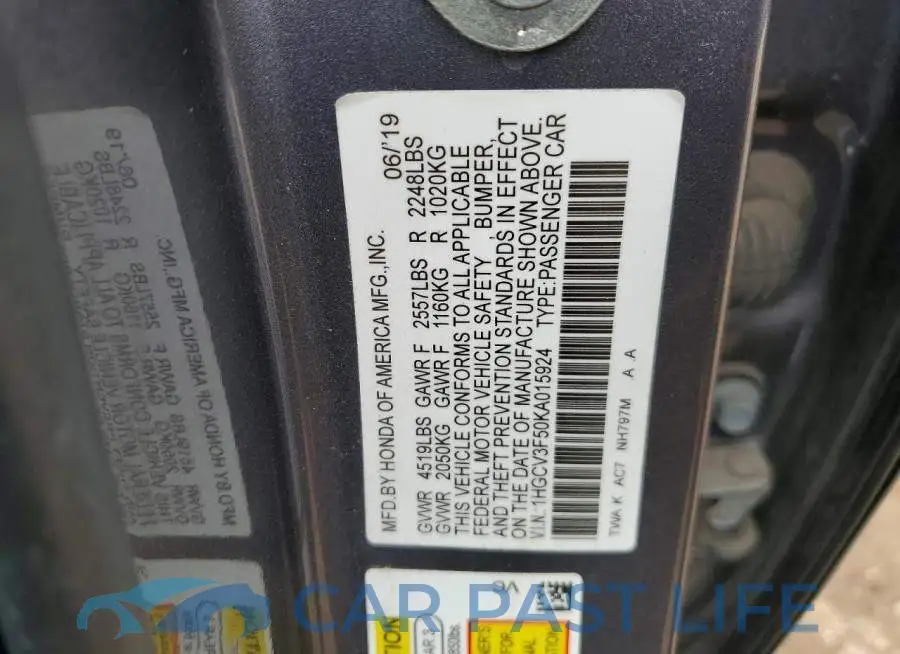 1HGCV3F50KA015924# 12