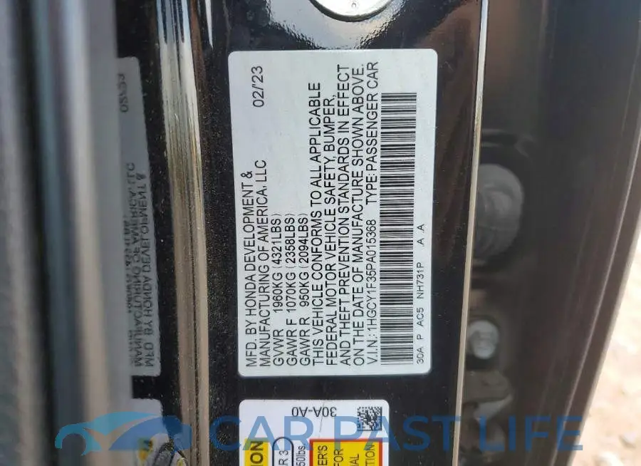 1HGCY1F35PA015368# 12