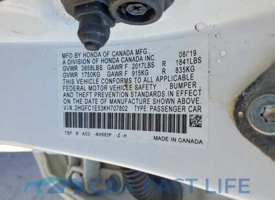 2HGFC1E53KH707802# 12