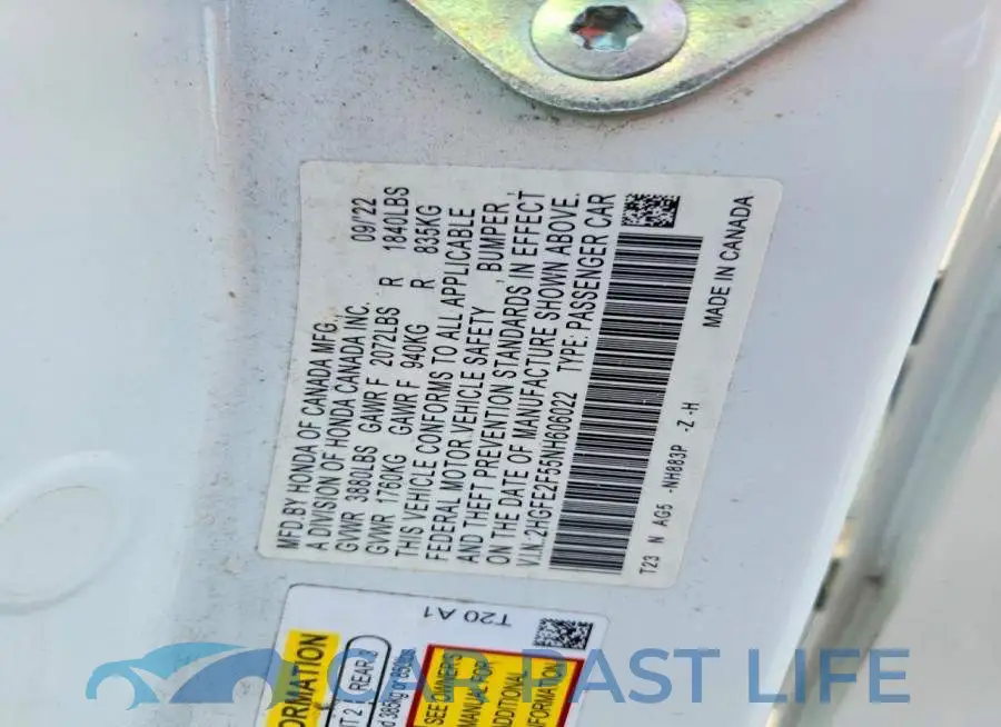 2HGFE2F55NH606022# 12