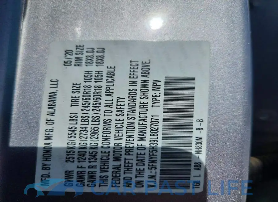 5FNYF5H39LB027071# 13