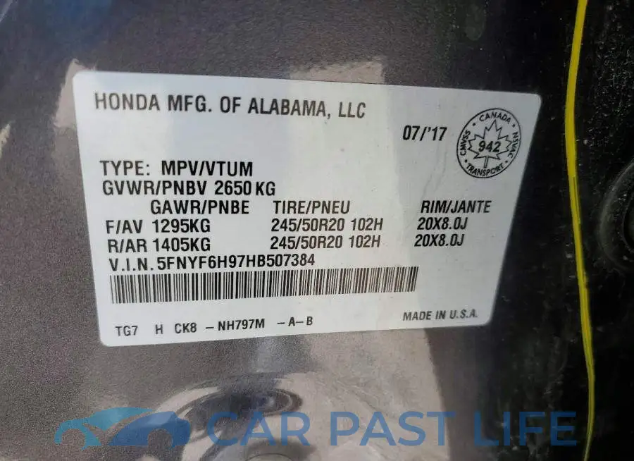 5FNYF6H97HB507384# 13