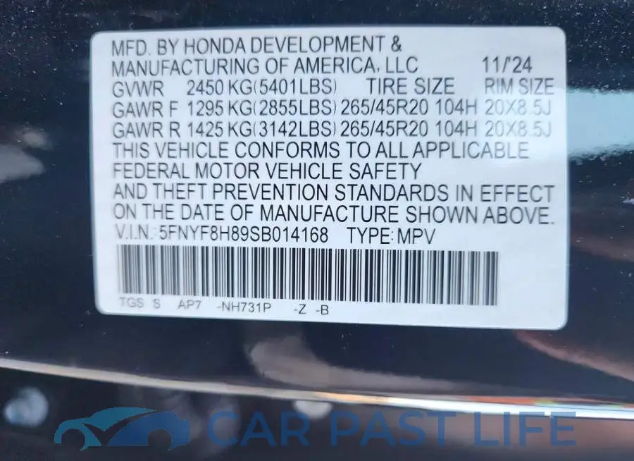5FNYF8H89SB014168# 14