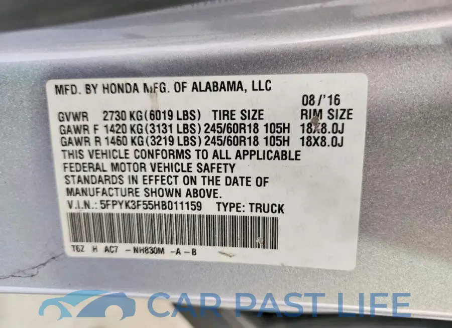 5FPYK3F55HB011159# 12