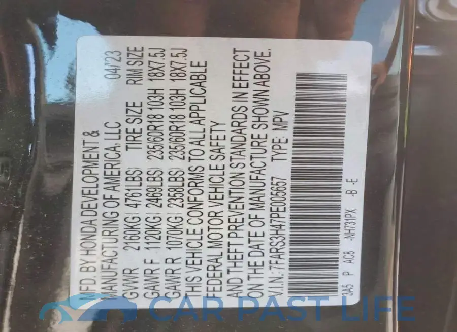 7FARS3H47PE005657# 12