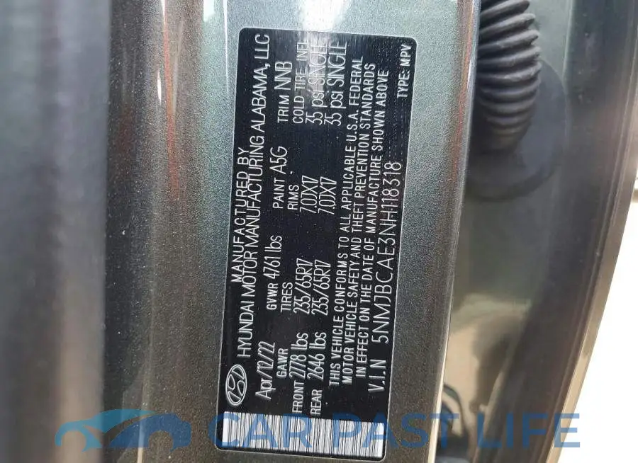 5NMJBCAE3NH118318# 13