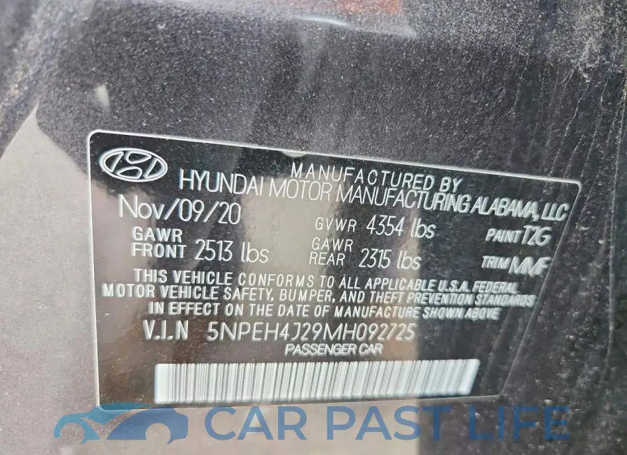 5NPEH4J29MH092725# 12