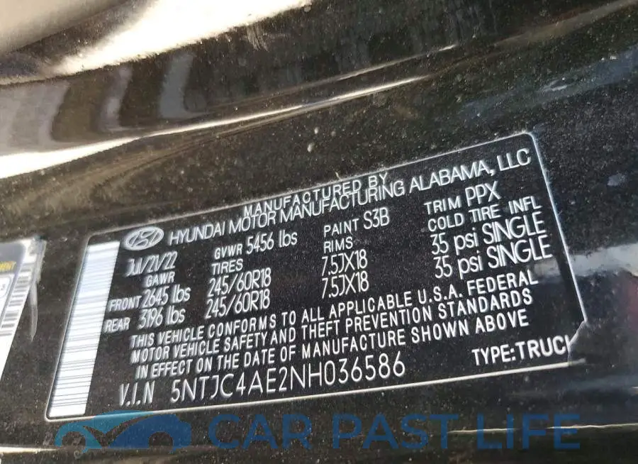 5NTJC4AE2NH036586# 12