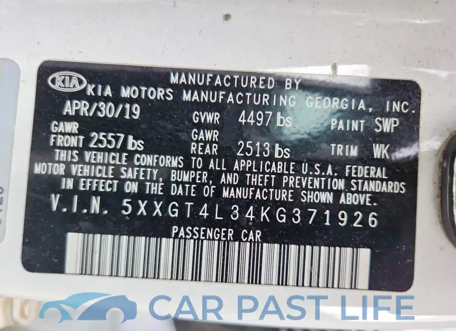 5XXGT4L34KG371926# 12