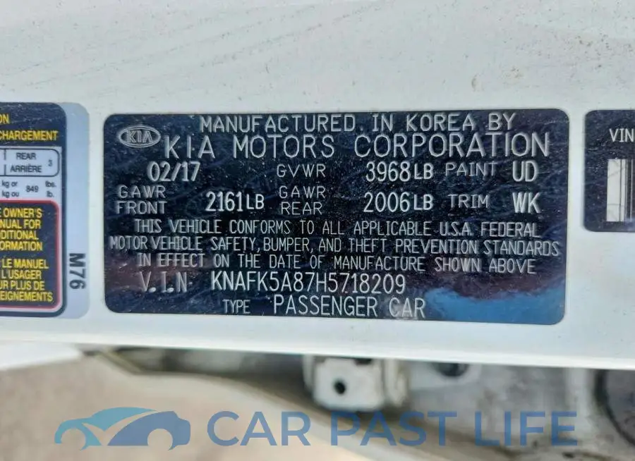 KNAFK5A87H5718209# 12