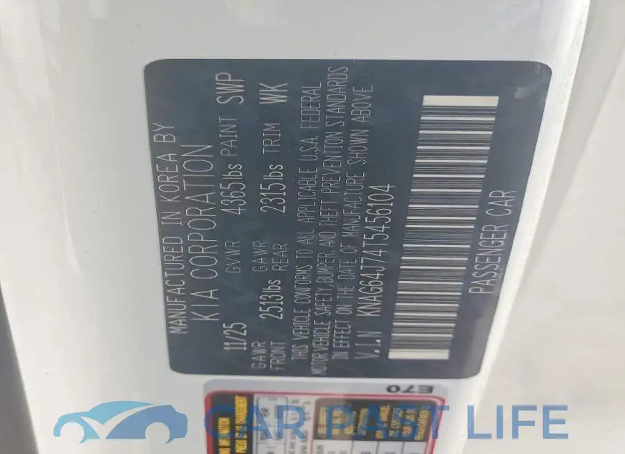 KNAG64J74T5456104# 12