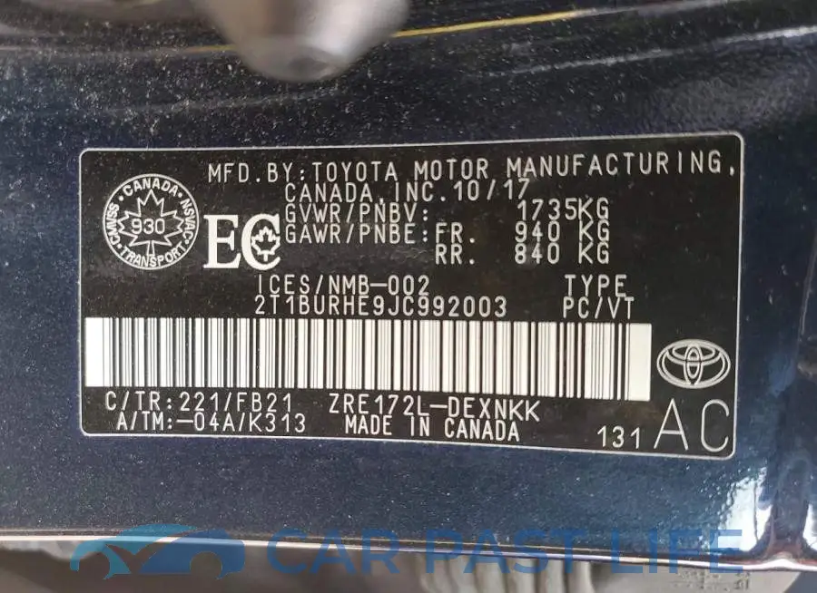 2T1BURHE9JC992003# 12