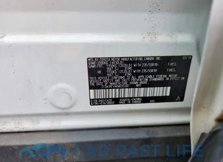 2T3A1RFV4KW035387# 13