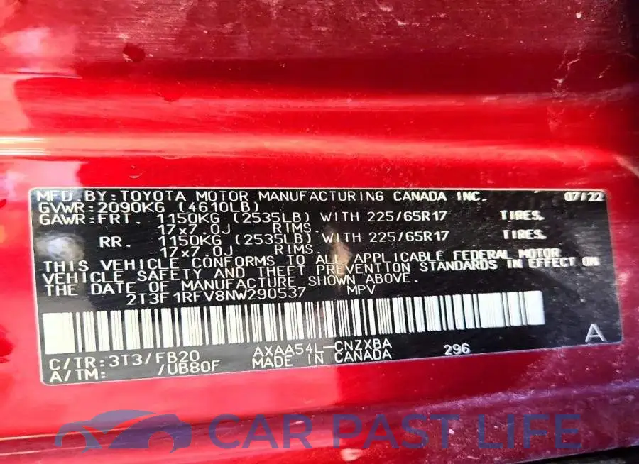2T3F1RFV8NW290537# 13
