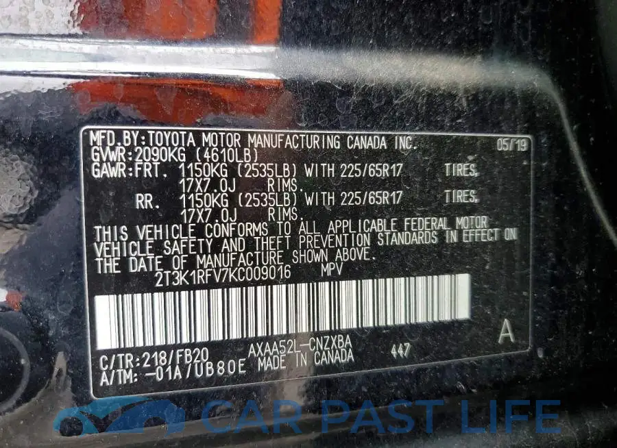 2T3K1RFV7KC009016# 12