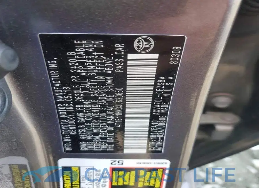 4T1B11HK3JU633650# 12