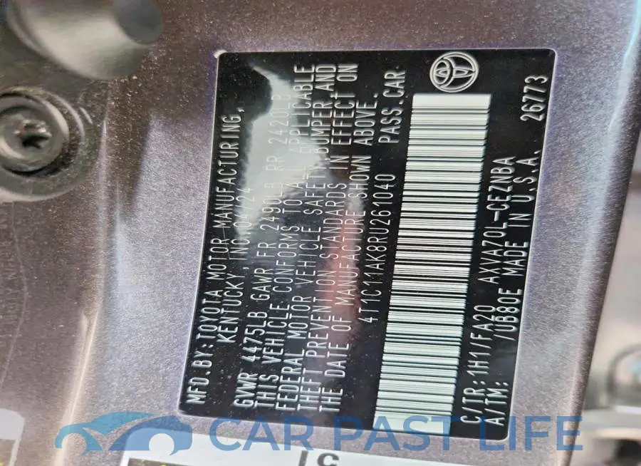 4T1C11AK8RU261040# 12