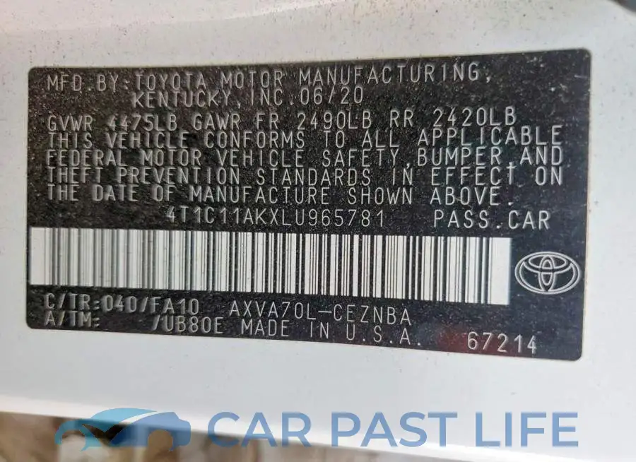 4T1C11AKXLU965781# 12