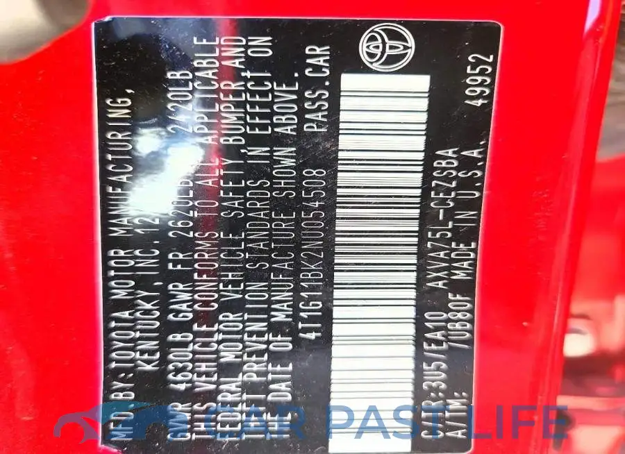4T1G11BK2NU054508# 12