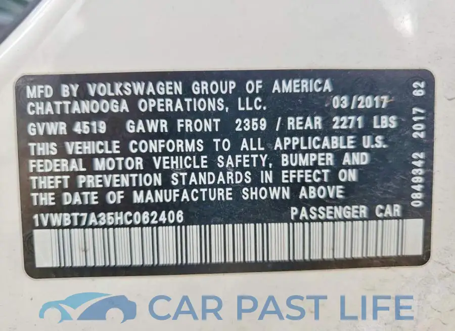 1VWBT7A35HC062406# 12
