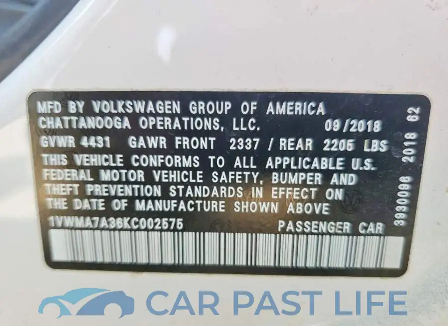 1VWMA7A36KC002575# 12