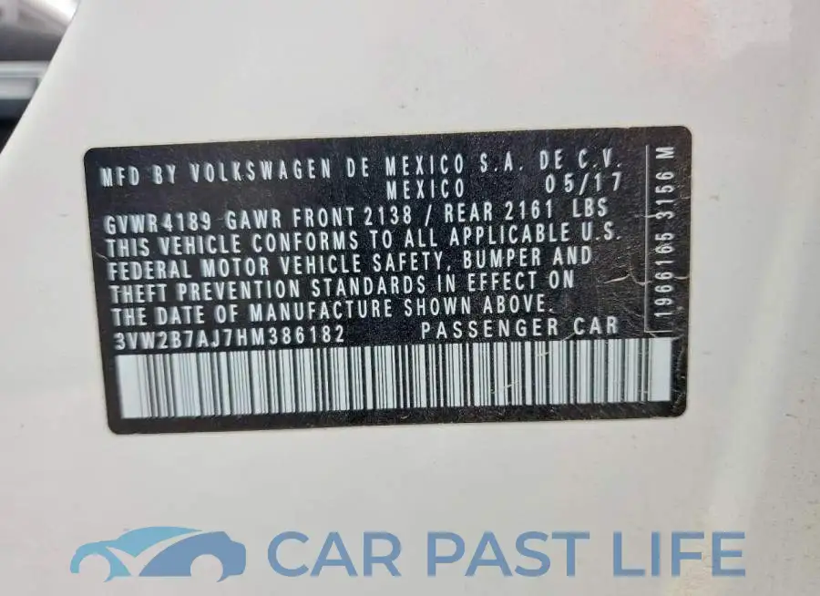 3VW2B7AJ7HM386182# 12