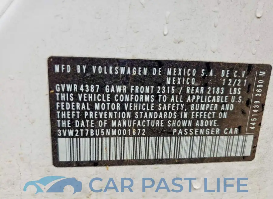 3VW2T7BU5NM001672# 12
