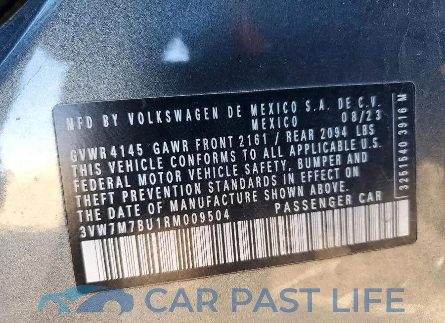 3VW7M7BU1RM009504# 12
