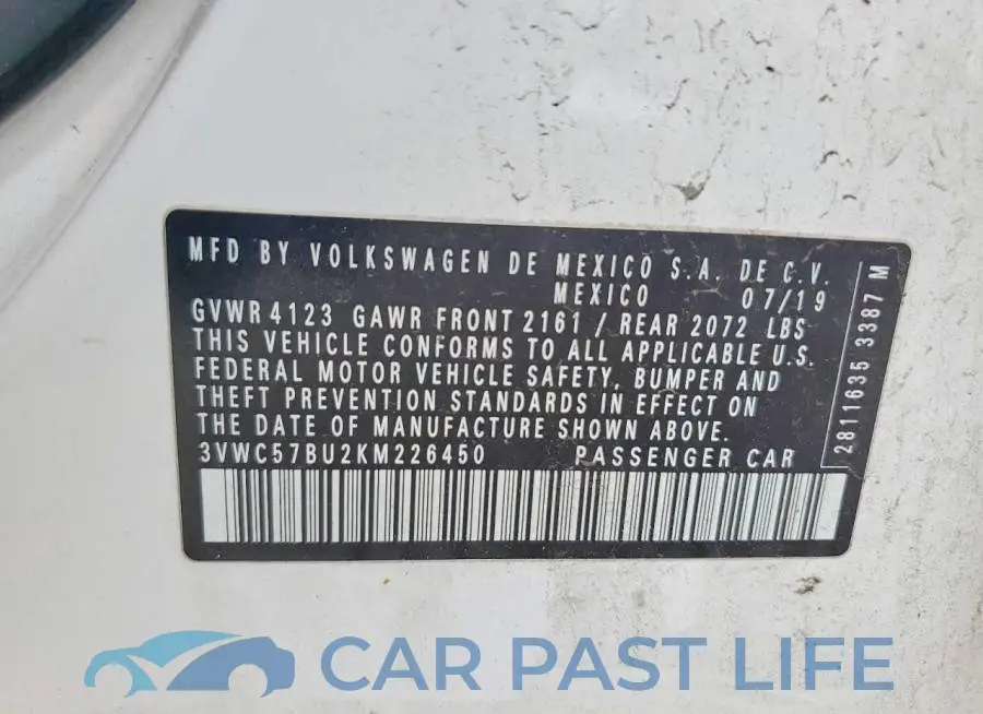 3VWC57BU2KM226450# 12