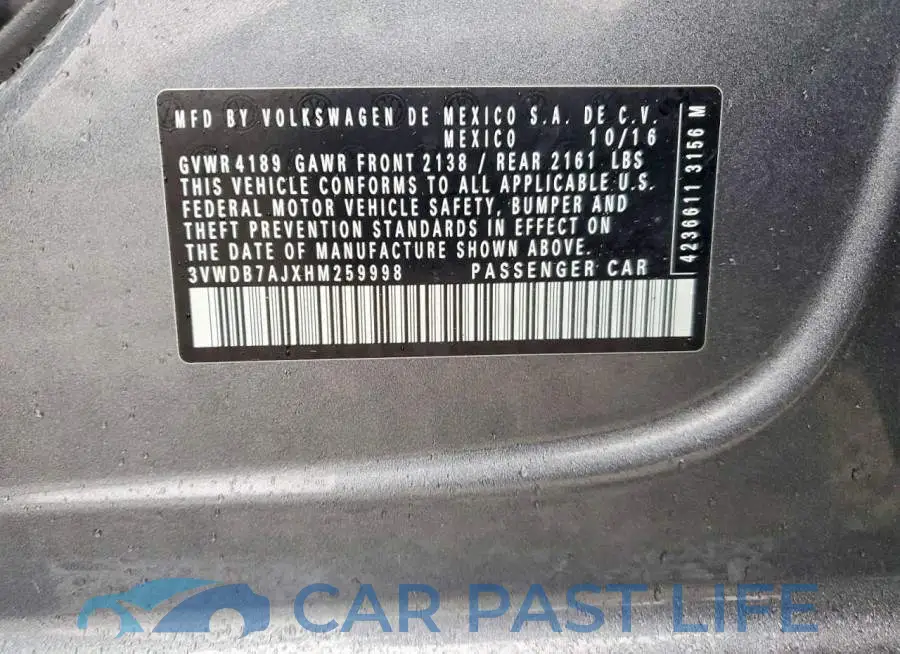 3VWDB7AJXHM259998# 12