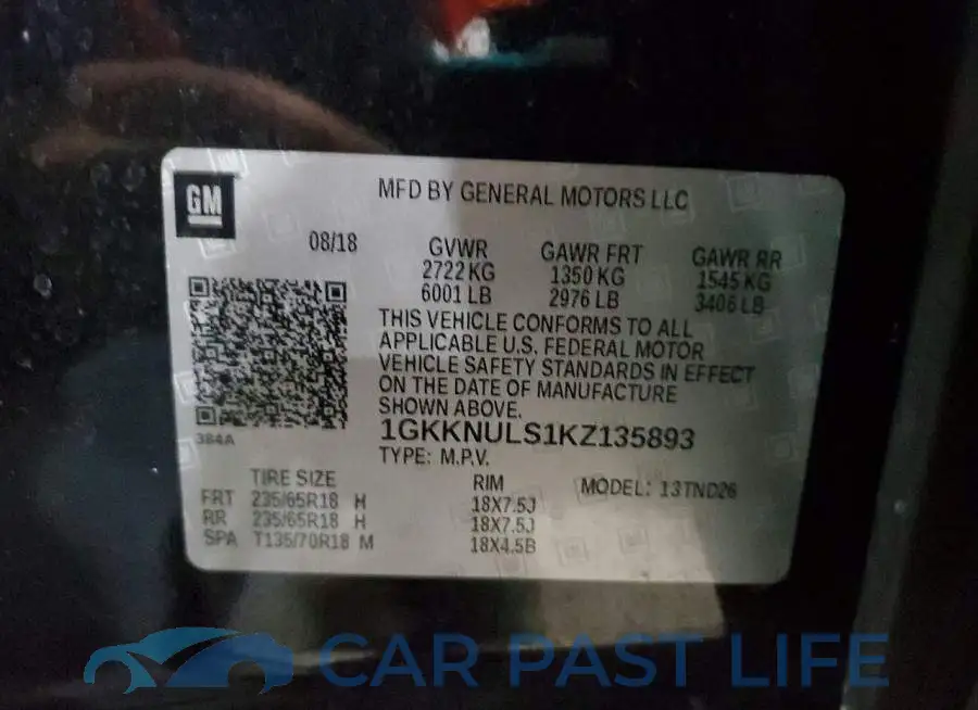 1GKKNULS1KZ135893# 13