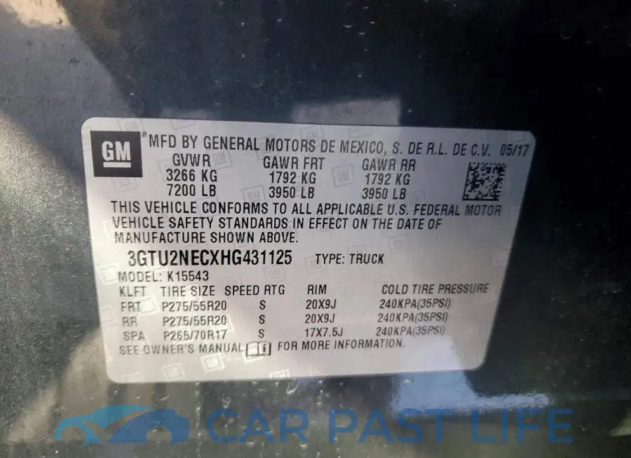 3GTU2NECXHG431125# 12