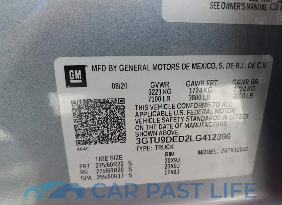 3GTU9DED2LG412396# 12