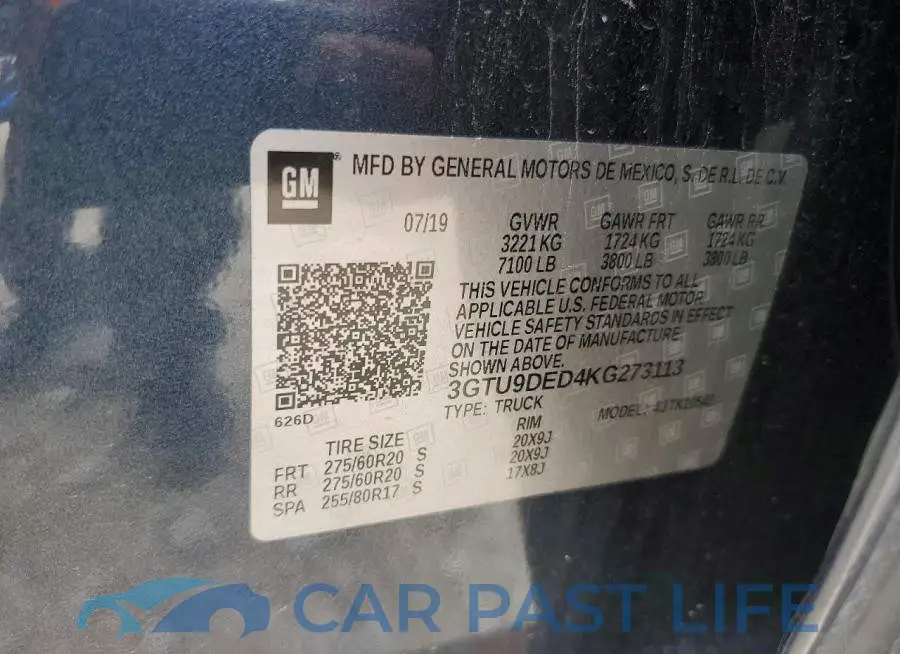 3GTU9DED4KG273113# 12