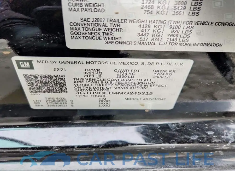 3GTU9DED4MG245315# 12