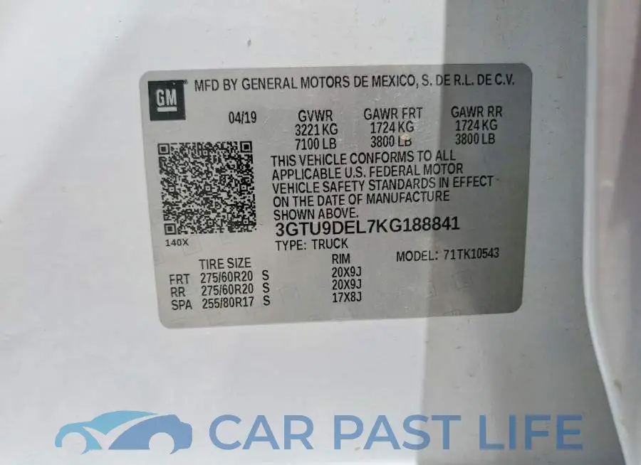 3GTU9DEL7KG188841# 12