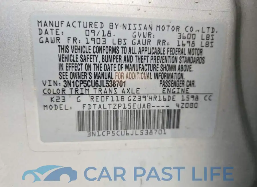 3N1CP5CU6JL538701# 13