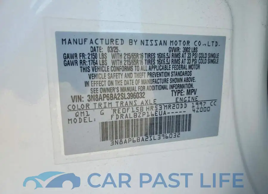 3N8AP6BA2SL396032# 12