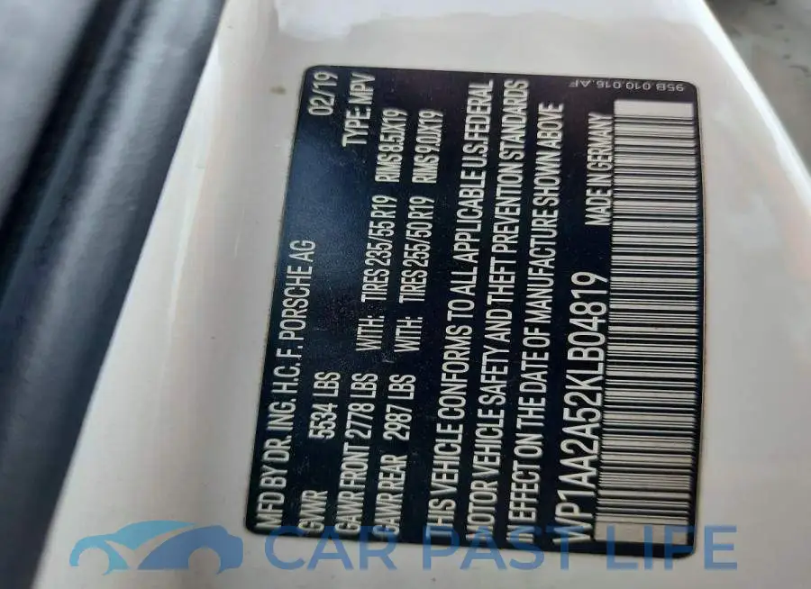 WP1AA2A52KLB04819# 12
