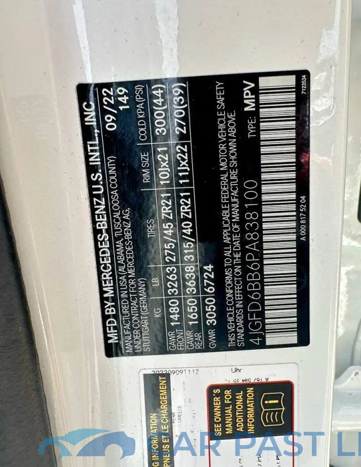 4JGFD6BB6PA838100# 10