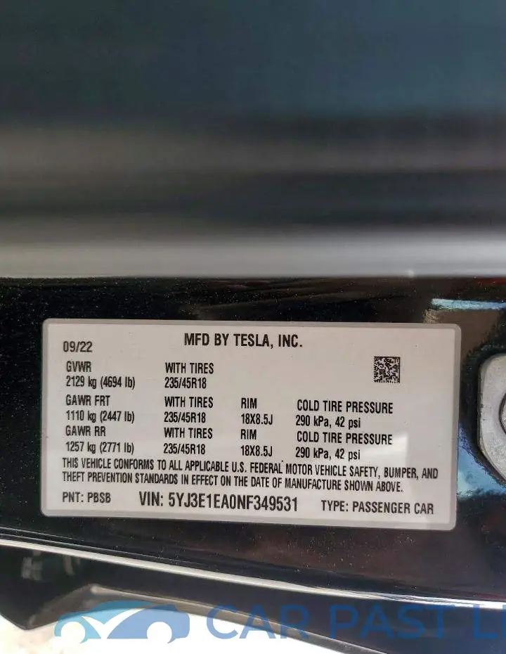 5YJ3E1EA0NF349531# 12