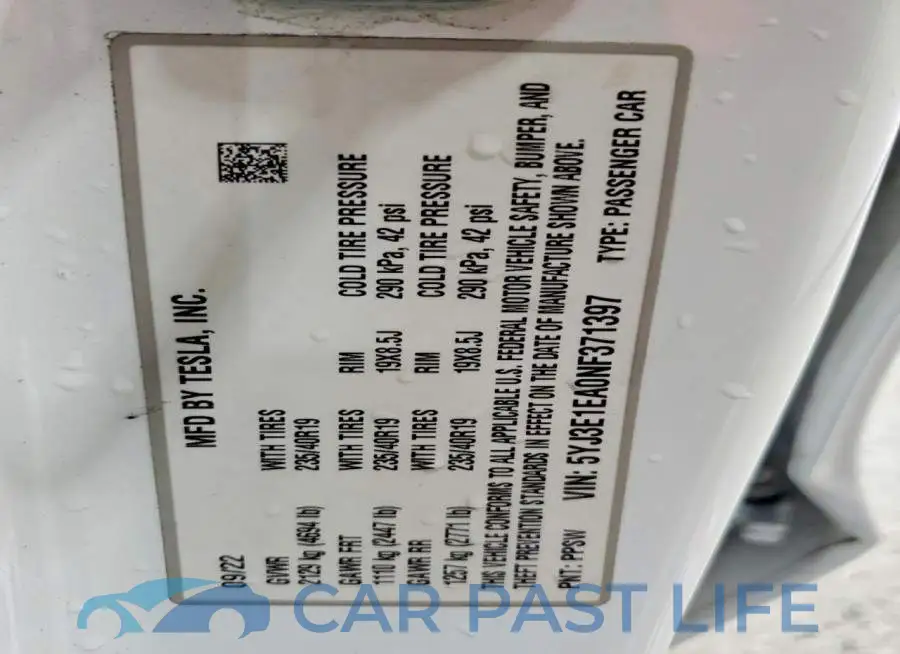 5YJ3E1EA0NF371397# 12