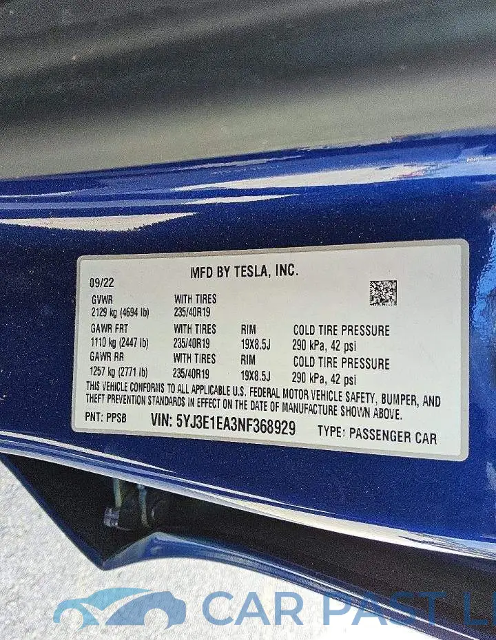5YJ3E1EA3NF368929# 12