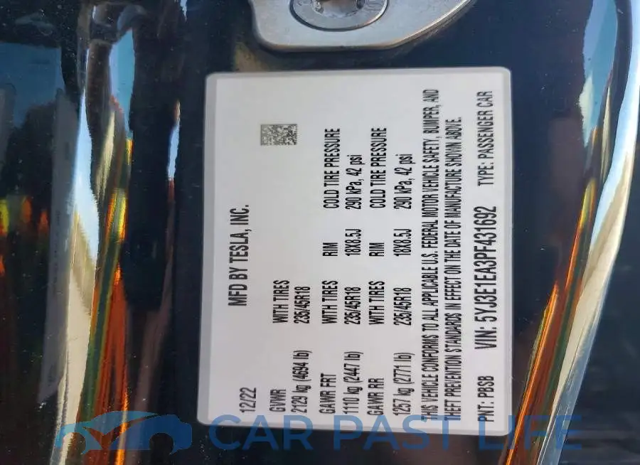 5YJ3E1EA3PF431692# 12