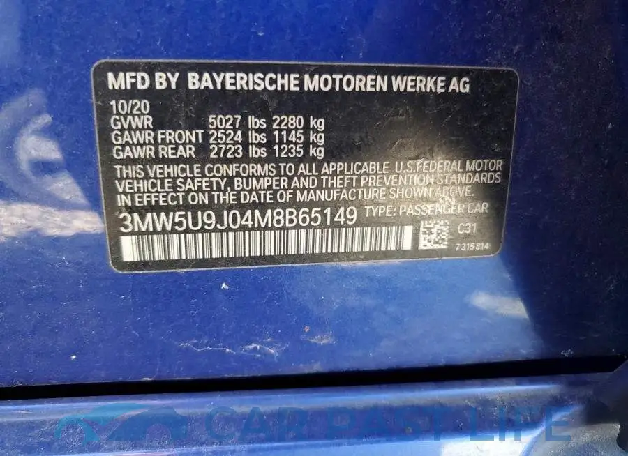 3MW5U9J04M8B65149# 12