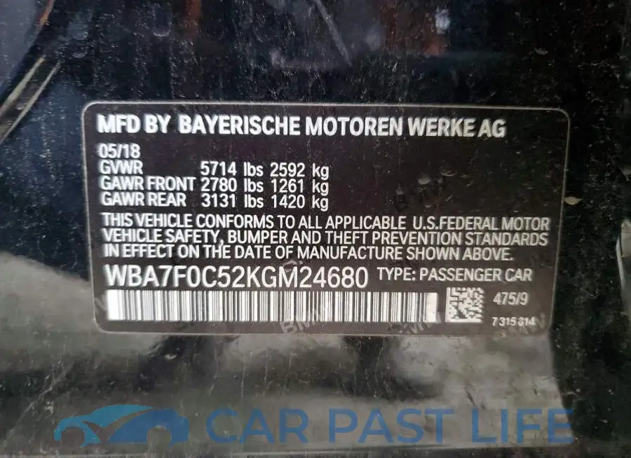 WBA7F0C52KGM24680# 12