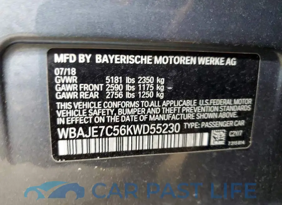 WBAJE7C56KWD55230# 12