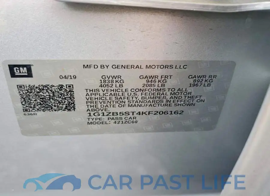 1G1ZB5ST4KF206162# 13