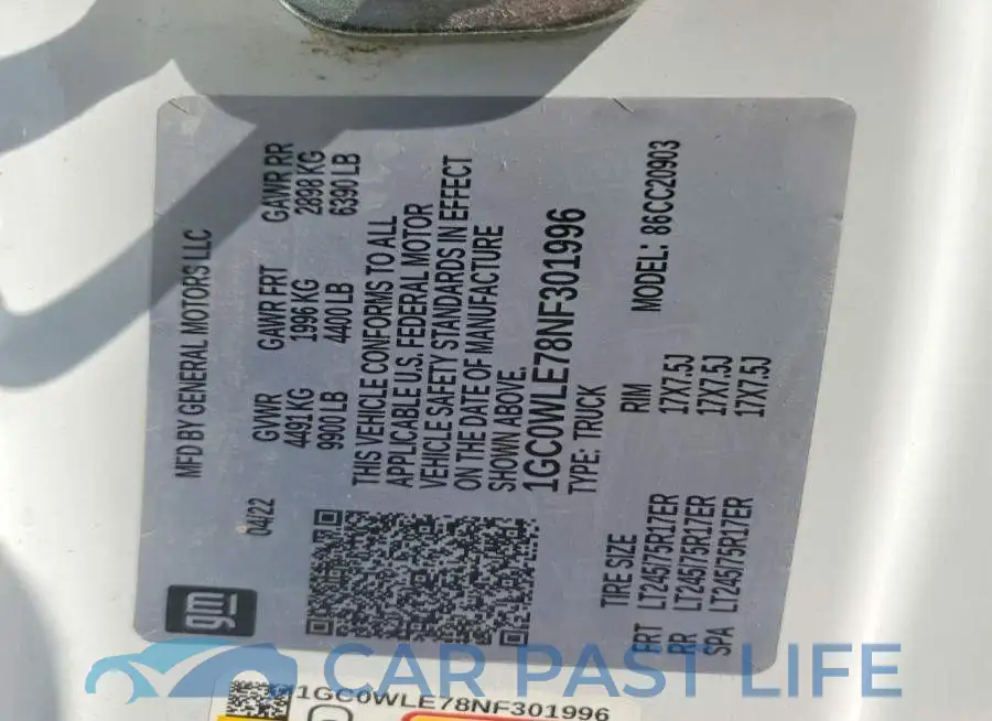 1GC0WLE78NF301996# 12
